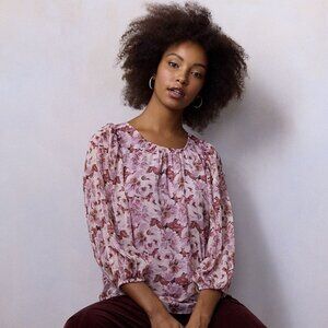 NWT LC Lauren Conrad Womens XL Pleated Sleeve Flowy Top Mauve Pink Floral Blouse